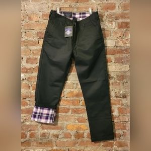 VTG MISHKA NYC FLANNEL DICKIES STYLE SKATER KHAKI PANTS W34 L32 NWT BLACK